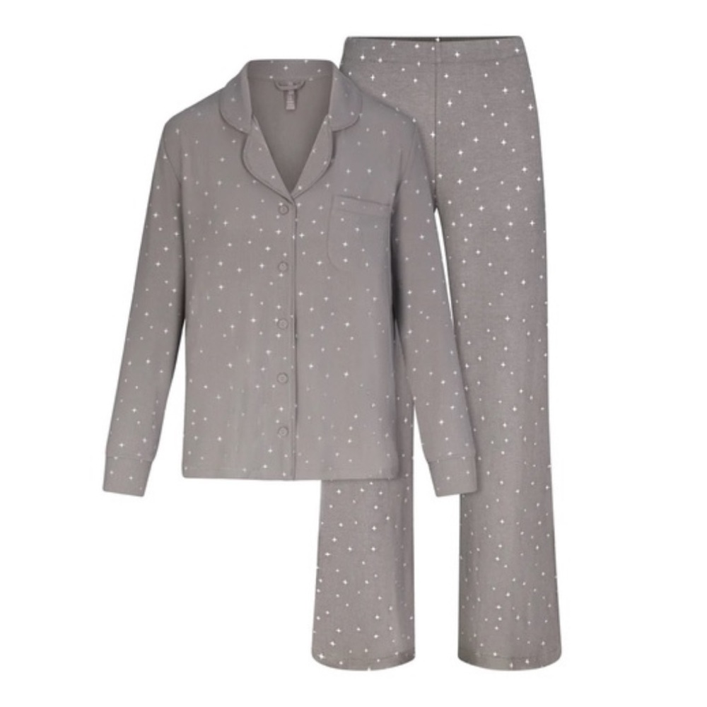 Skims Soft Lounge Rib Sleep Set in Smoke Sparkle Print size Large - Picture 1 of 8